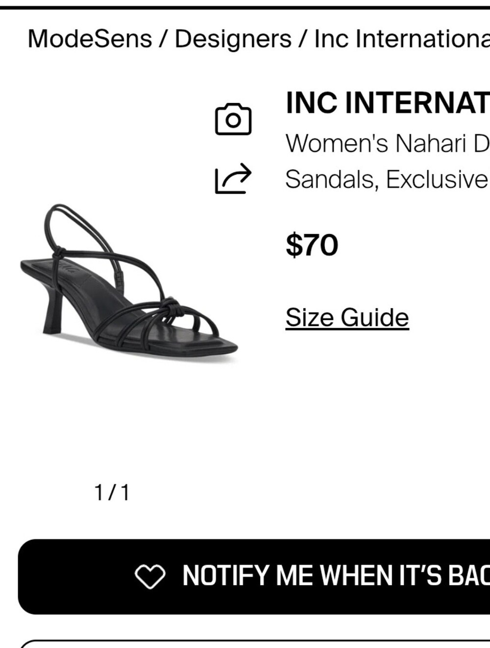 Size 9 I.N.C. Nahari Black Knotted Strap Dress Sandals New In Box